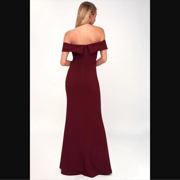 Lulu's Aveline Burgundy Off-the-Shoulder Maxi Dress - Picture 2 of 11